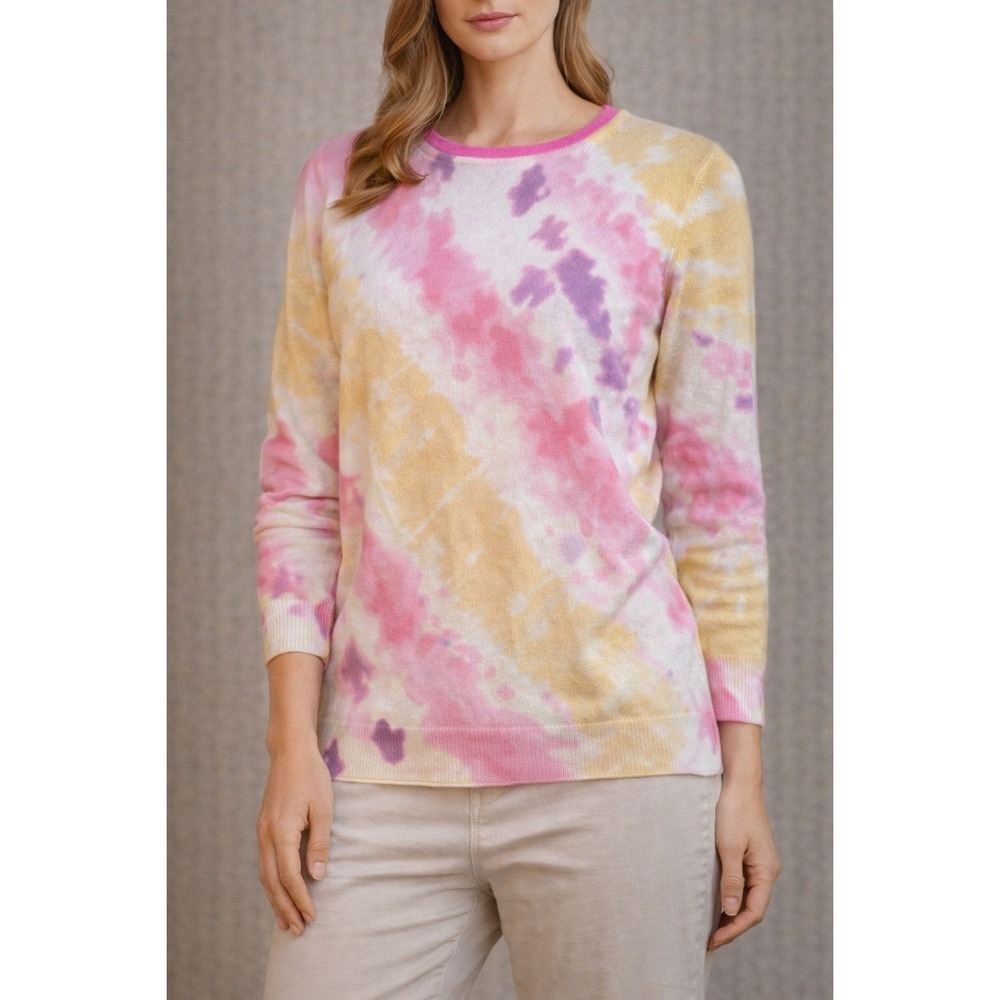 Charter Club Cashmere Luxury Tie Dye Sweater Women PL Pink Yellow Purple